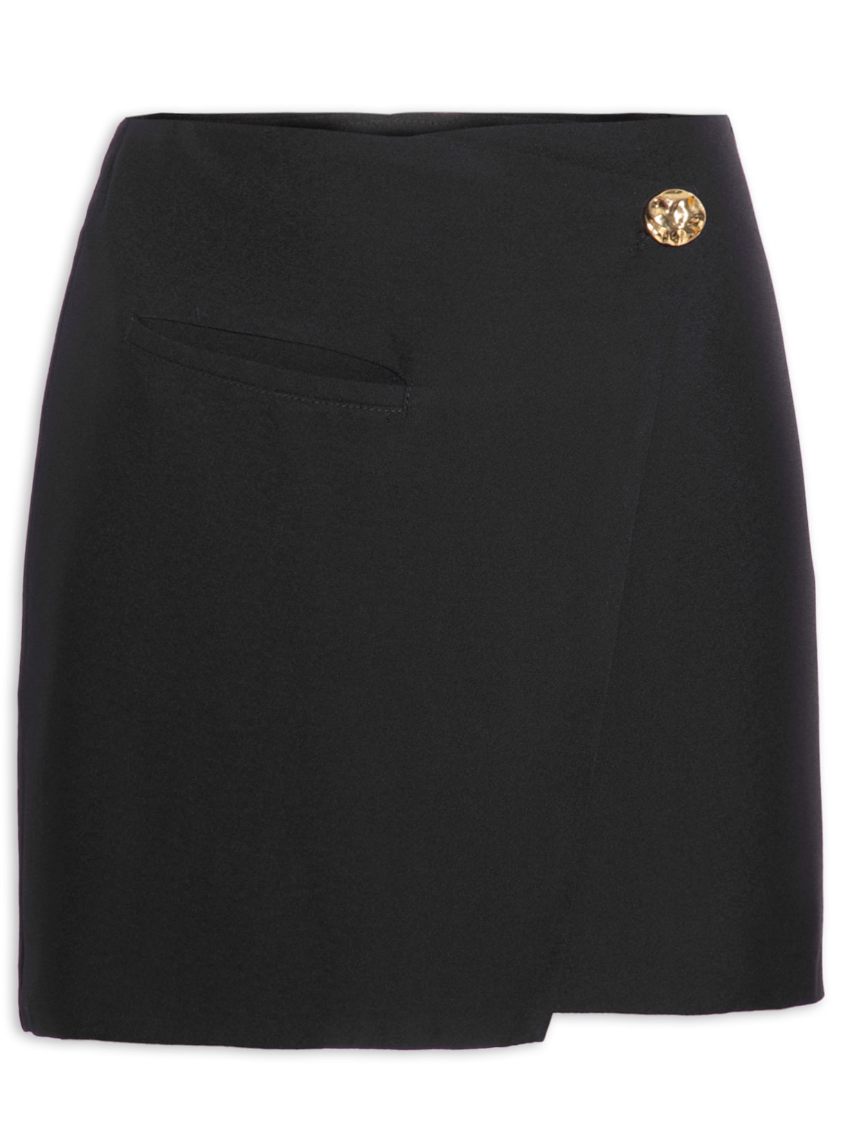 Mini Saia Transpasse Em Crepe - Preto