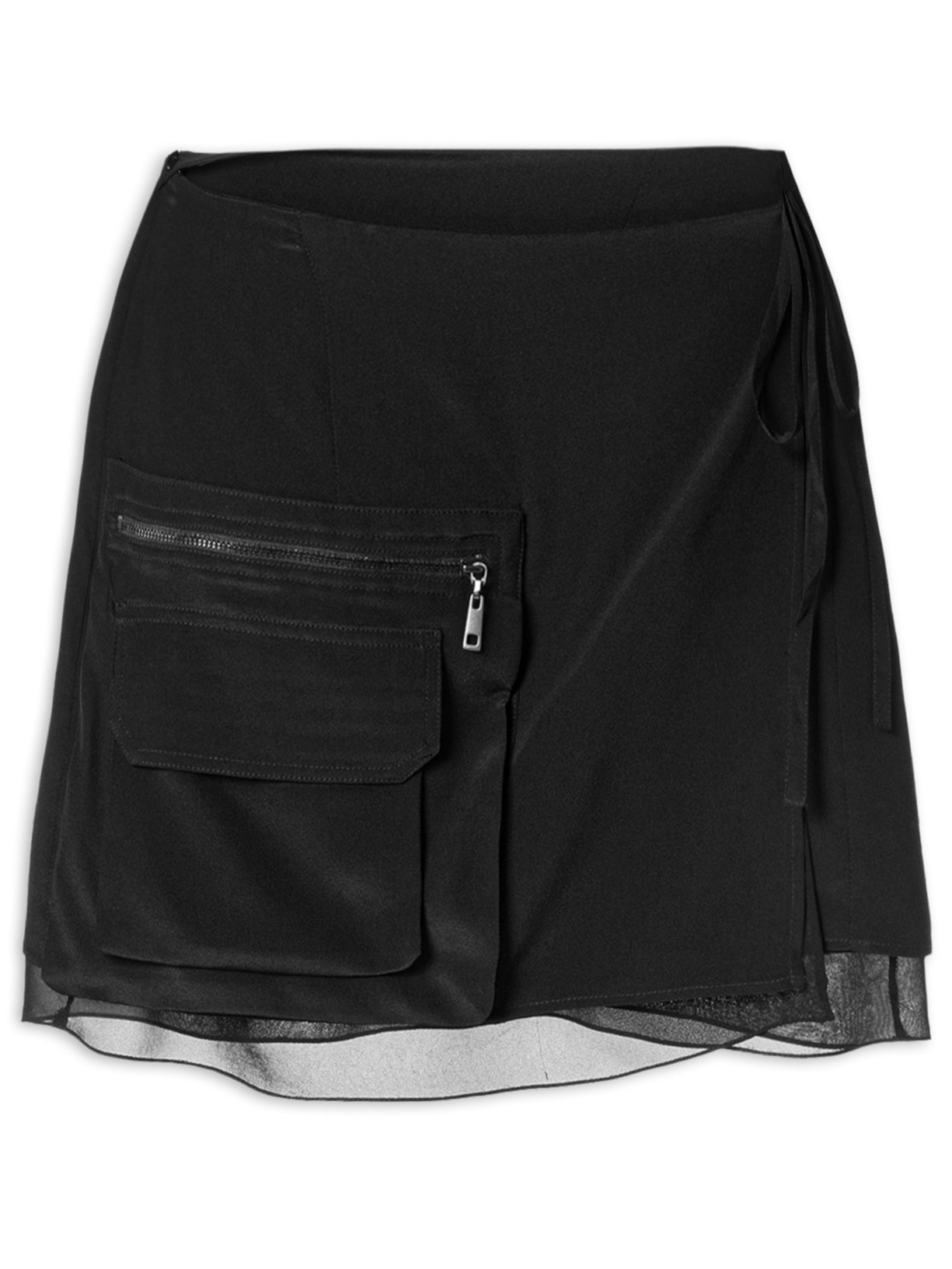 Mini Saia Transpasse Preto Animale
