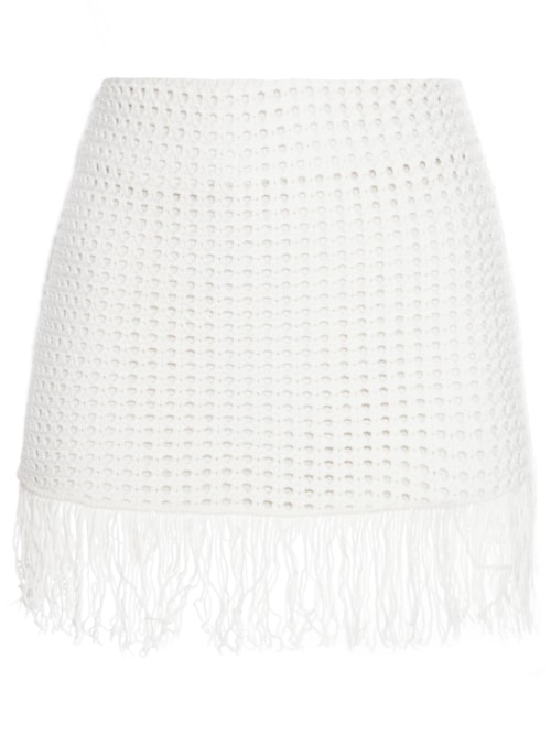 Mini Saia Tricot Rede Com Franja - Off White