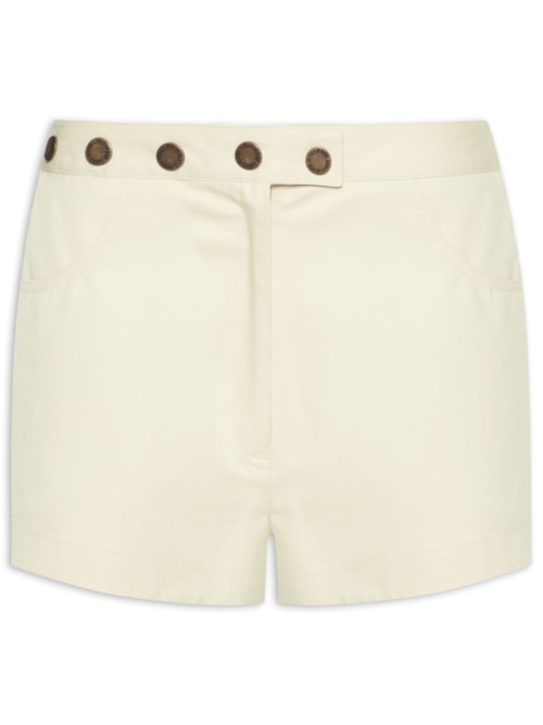 Mini Shorts Feminino Detalhes Cós - Off White