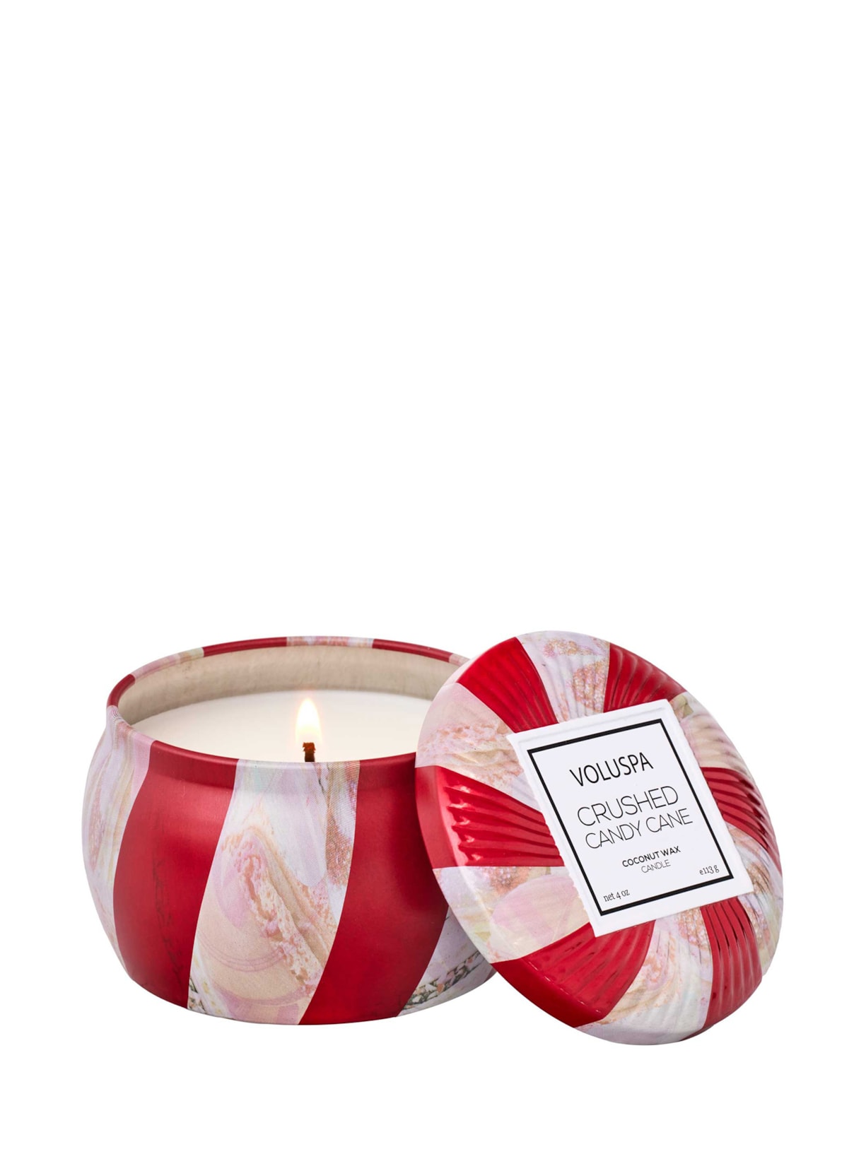Mini Vela Lata 25H Crushed Candy Cane - Vermelho
