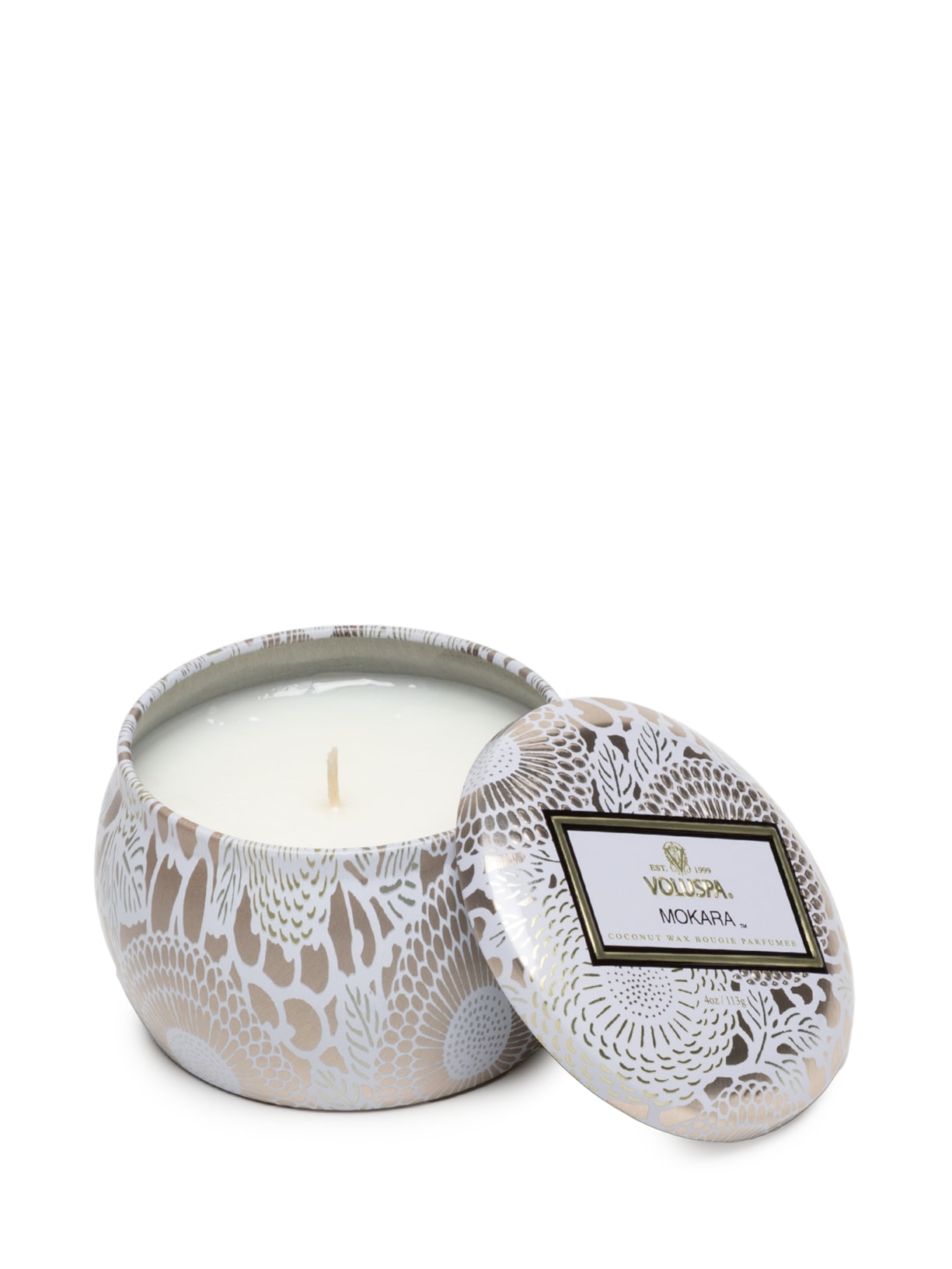 Mini Vela Lata 25h Relevo Mokara Branco Voluspa