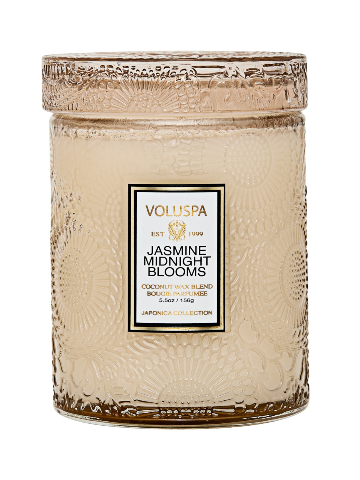 Mini Vela Pote Vidro 50H Relevo Jasmine Midnight Blooms - Branco