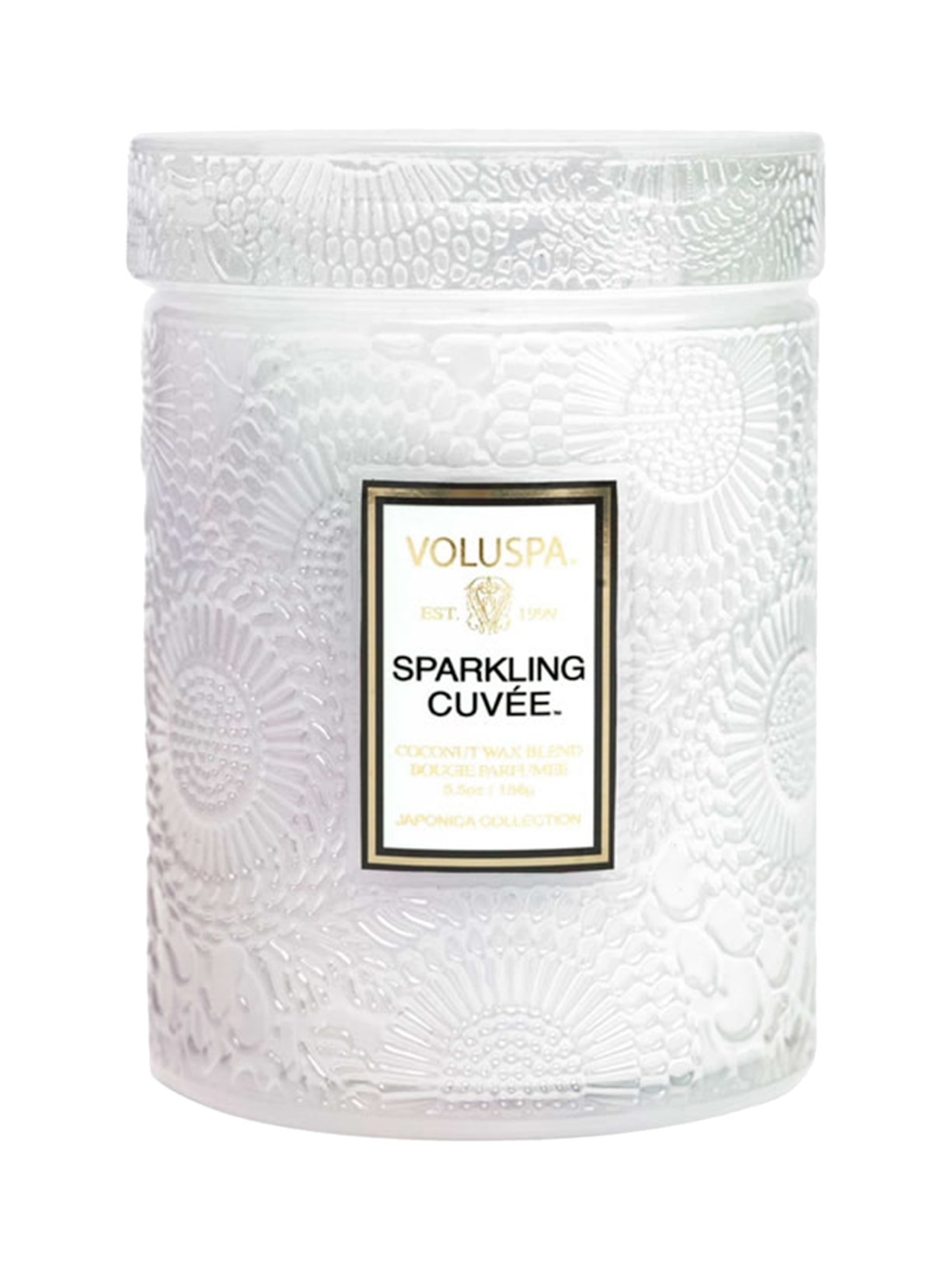 Mini Vela Pote Vidro 50h Relevo Sparkling Cuvee - Branco