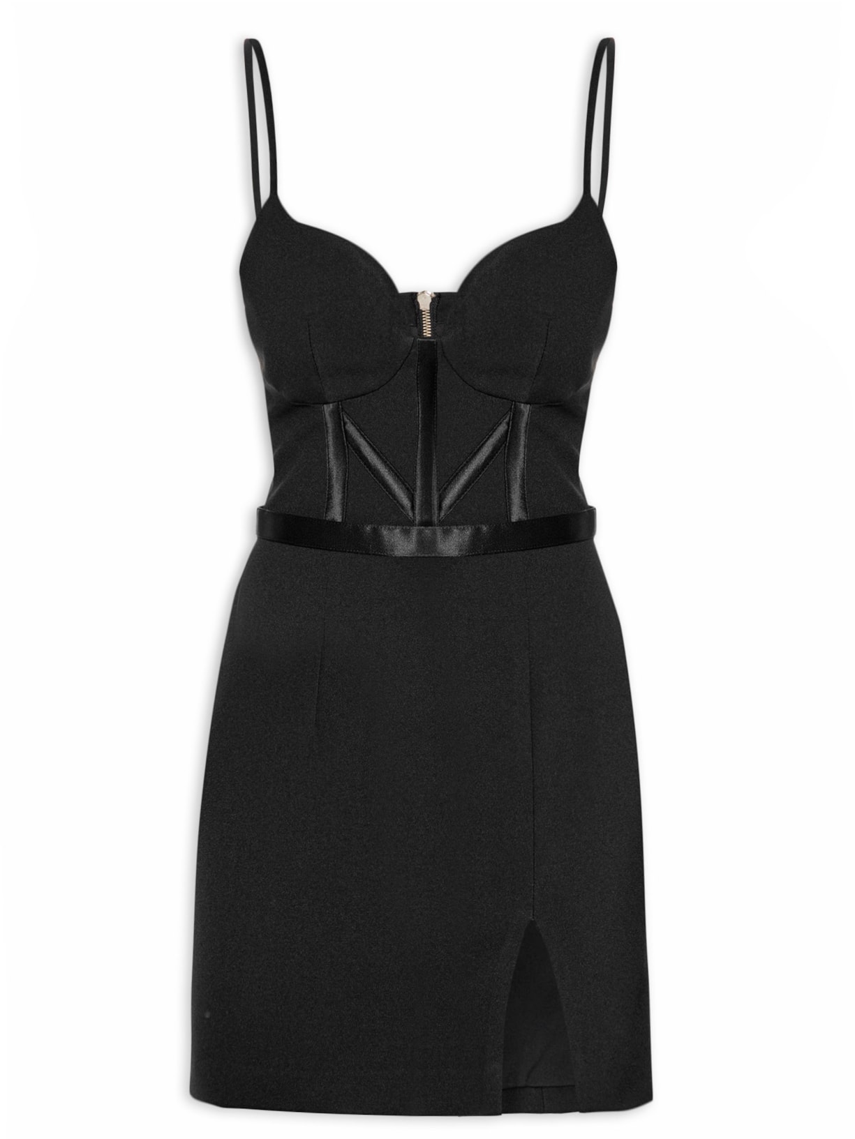 Mini Vestido Com Barbatanas Crepe - Preto