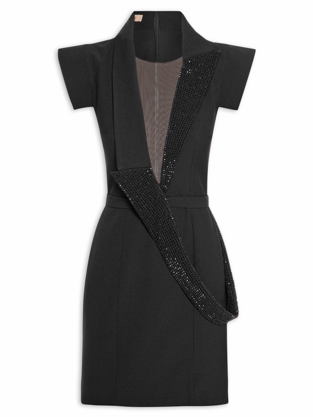 Mini Vestido Smoking Com Hotfix - Preto