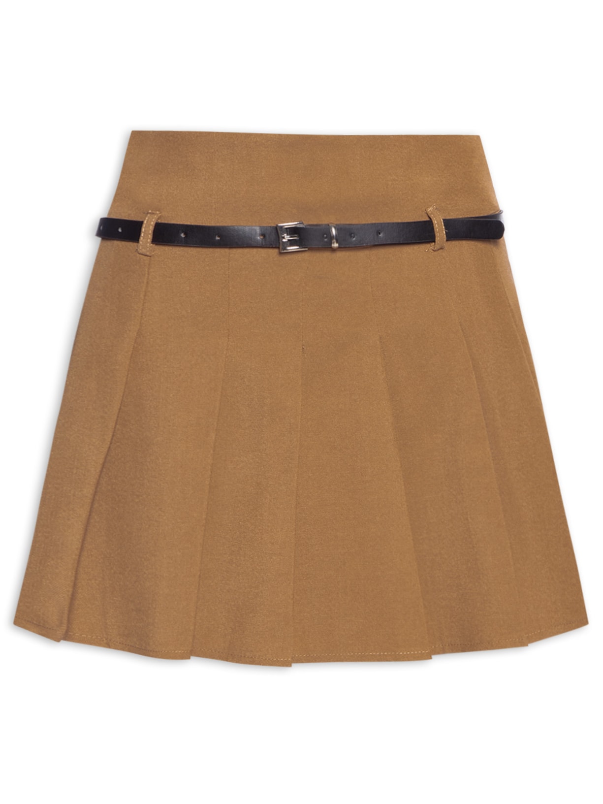 Minissaia Com Pregas E Cinto - Marrom