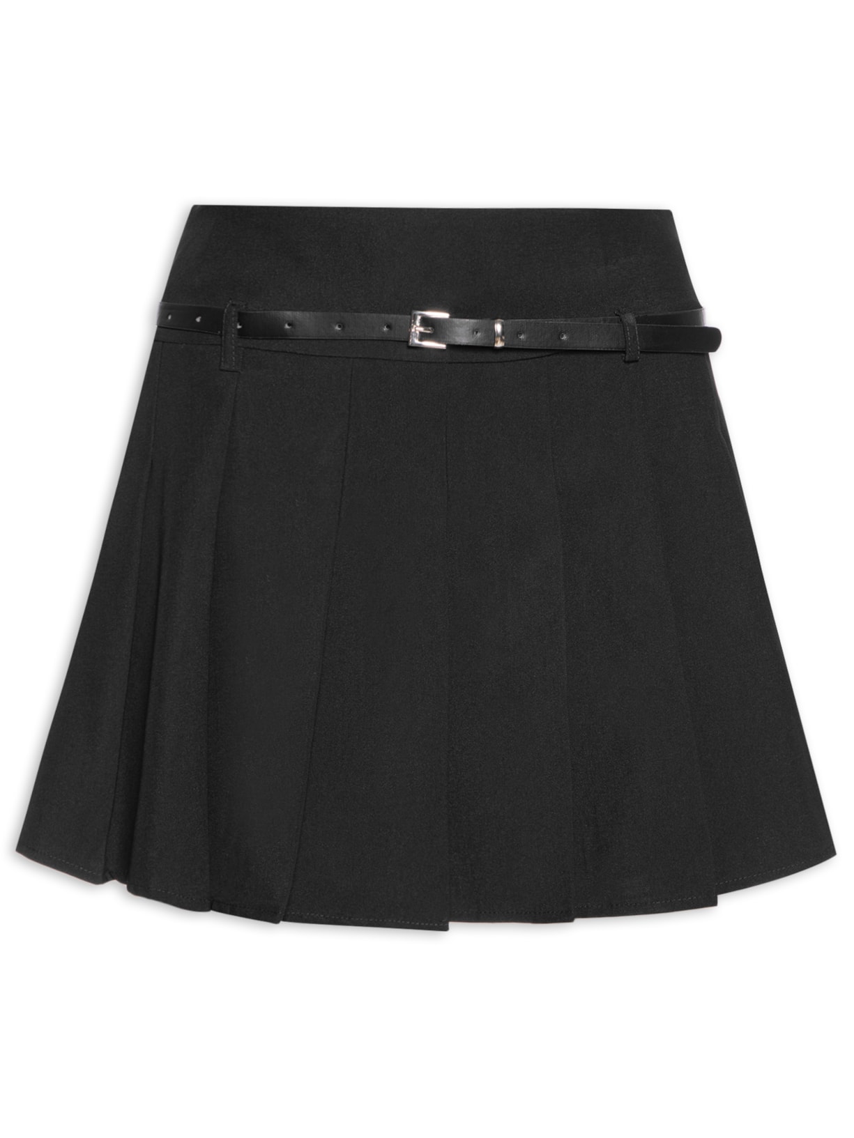 Minissaia Com Pregas E Cinto - Preto