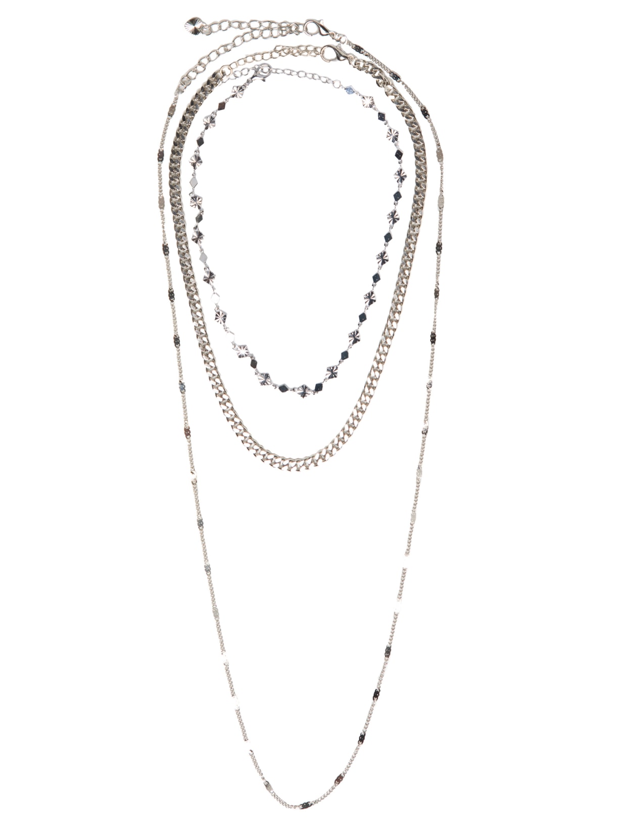 Mix De Colares Feminino Em Camadas - Prata