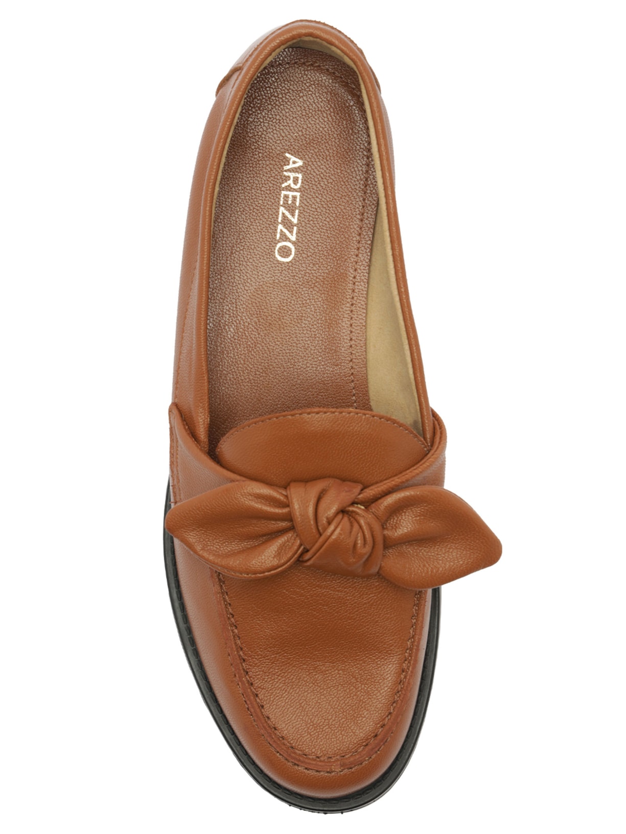 Mocassim Couro Bico Redondo Tiras Nó Marrom Arezzo