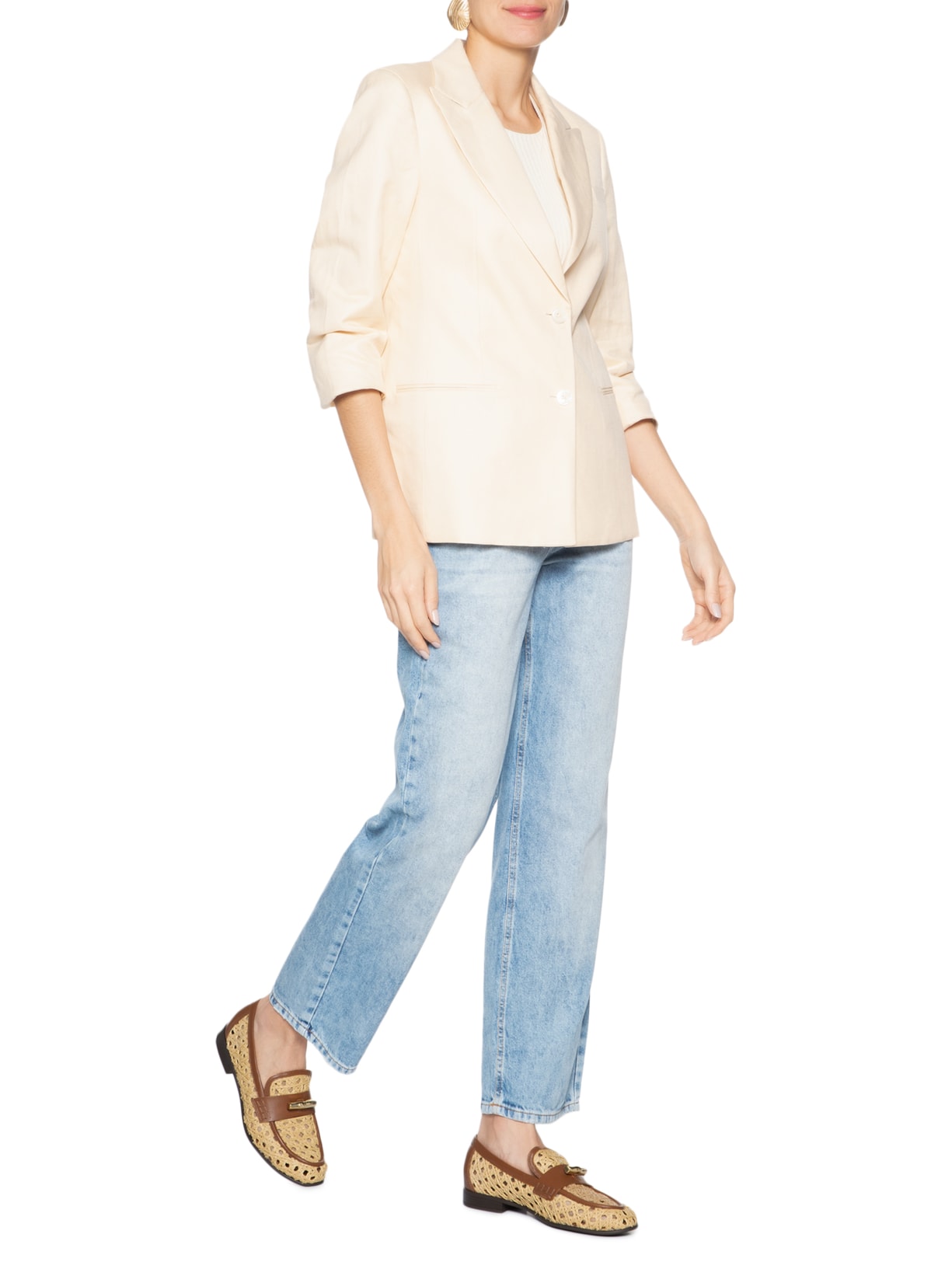 Mocassim Feminina Couro Palha Sextavada Metal Marrom Arezzo + Isla