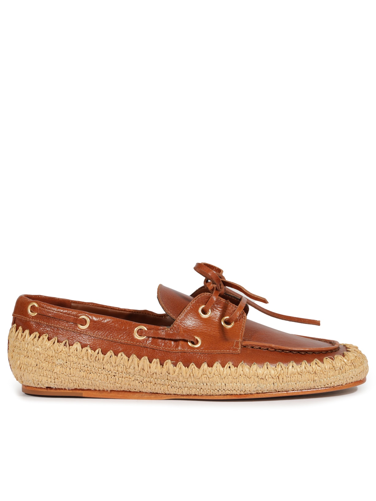 Mocassim Feminino Camurça Ráfia - Marrom