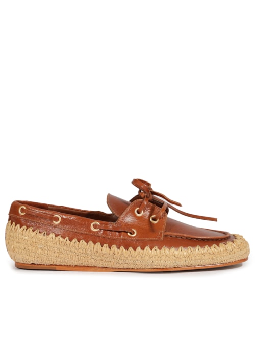 Mocassim Feminino Camurça Ráfia - Marrom