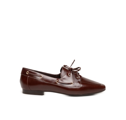 Mocassim Feminino Com Amarração Em Couro - Marrom