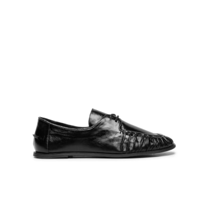 Mocassim Feminino Com Cadarço Em Couro - Preto