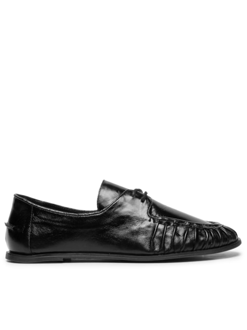 Mocassim Feminino Com Cadarço Em Couro - Preto