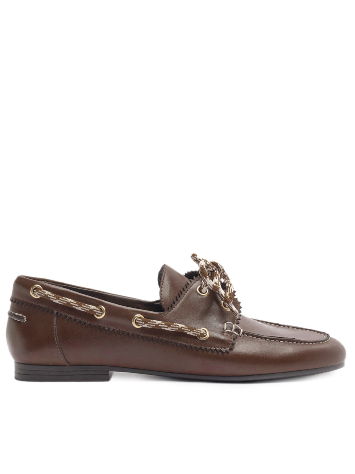 Mocassim Feminino Couro Bico Redondo Laço Marrom Arezzo