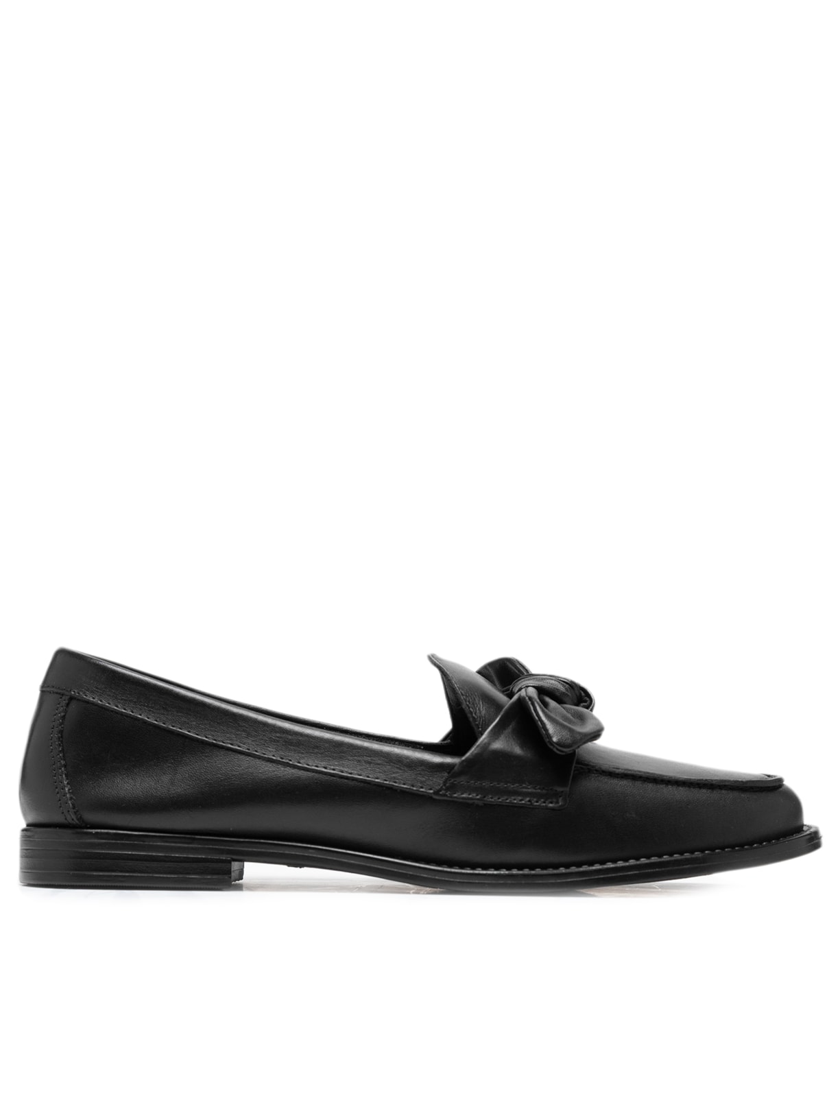 Mocassim Feminino Couro Bico Redondo Tiras Nó - Preto