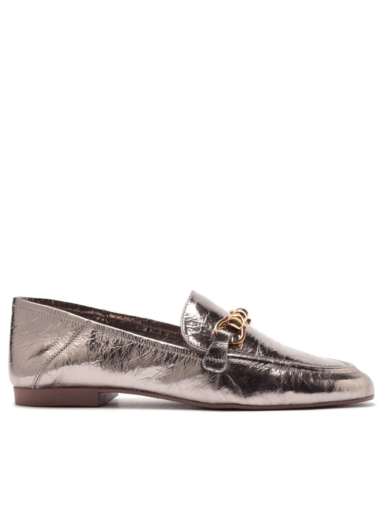 Mocassim Feminino Couro Bridão Metálico Básico Luma - Prata