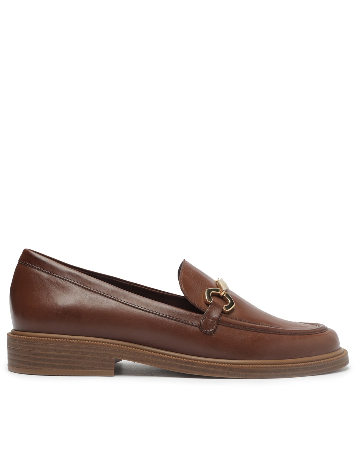 Mocassim Feminino Couro Bridão Metálico Classic Marrom Arezzo