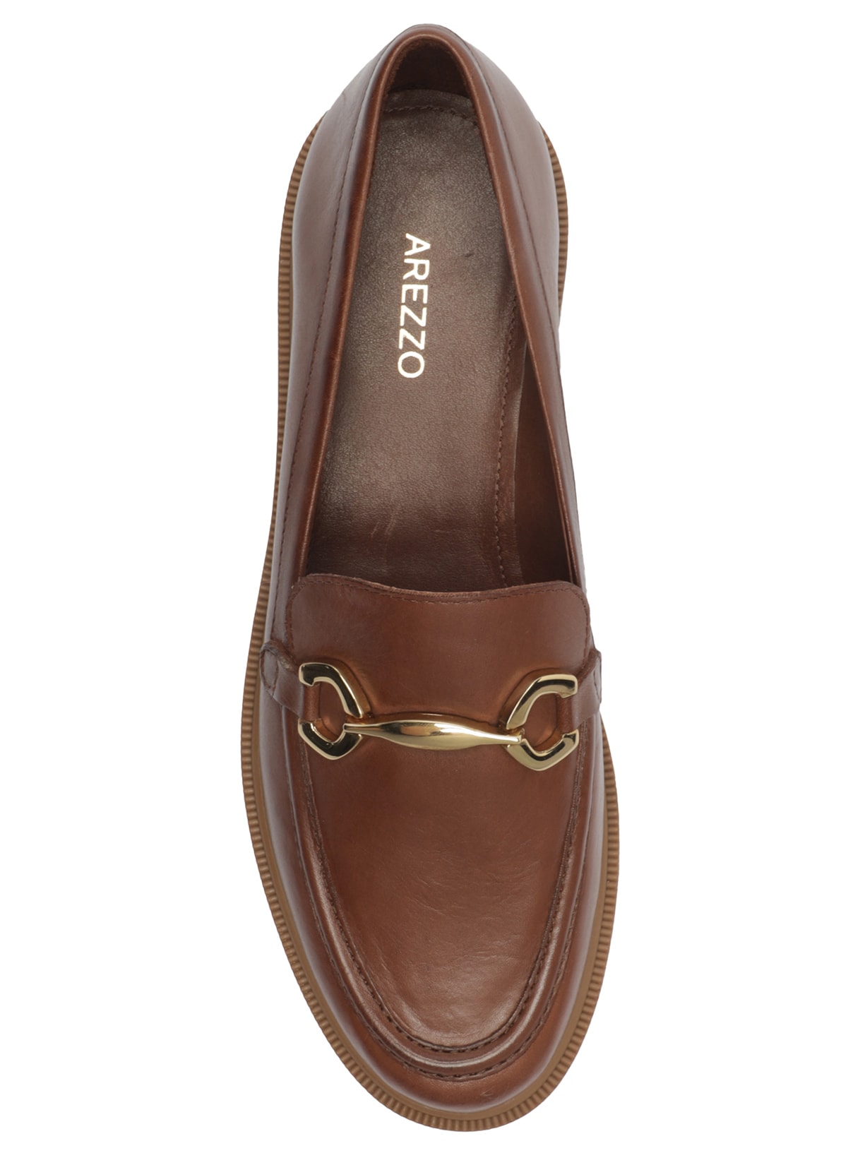 Mocassim Feminino Couro Bridão Metálico Classic Marrom Arezzo