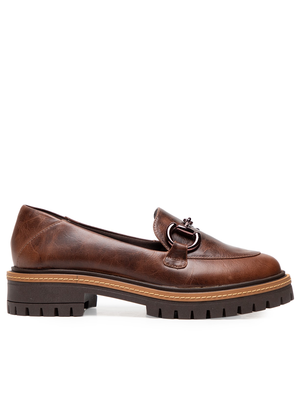 Mocassim Feminino Couro Com Fivela - Marrom