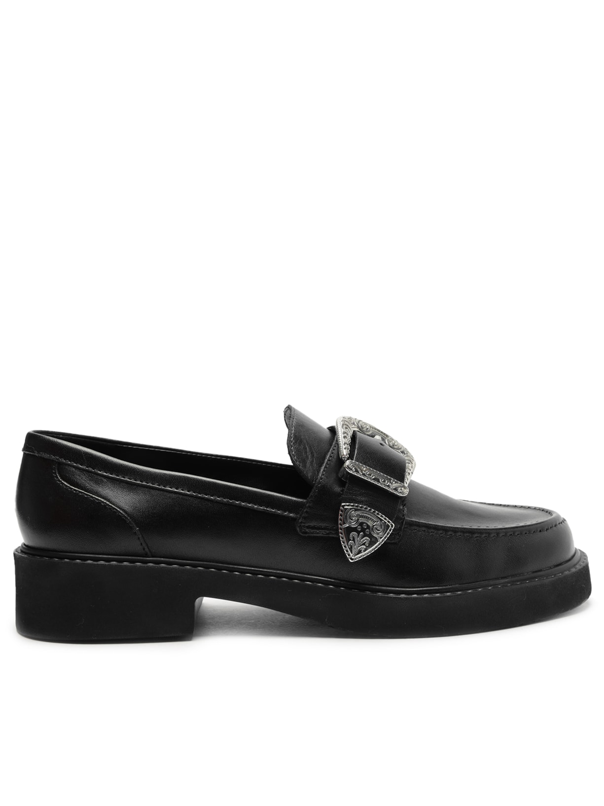 Mocassim Feminino Couro Fivela Western - Preto