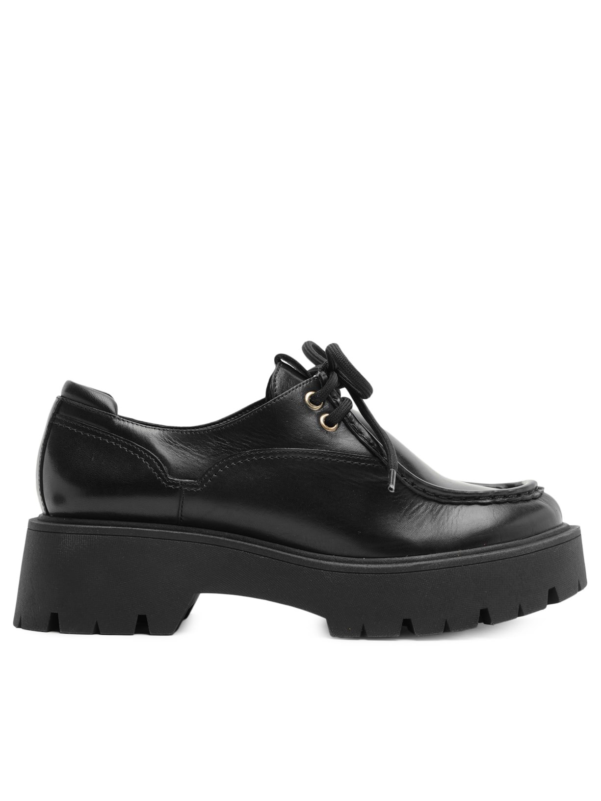 Mocassim Feminino Couro Salto Tratorado Metais - Preto