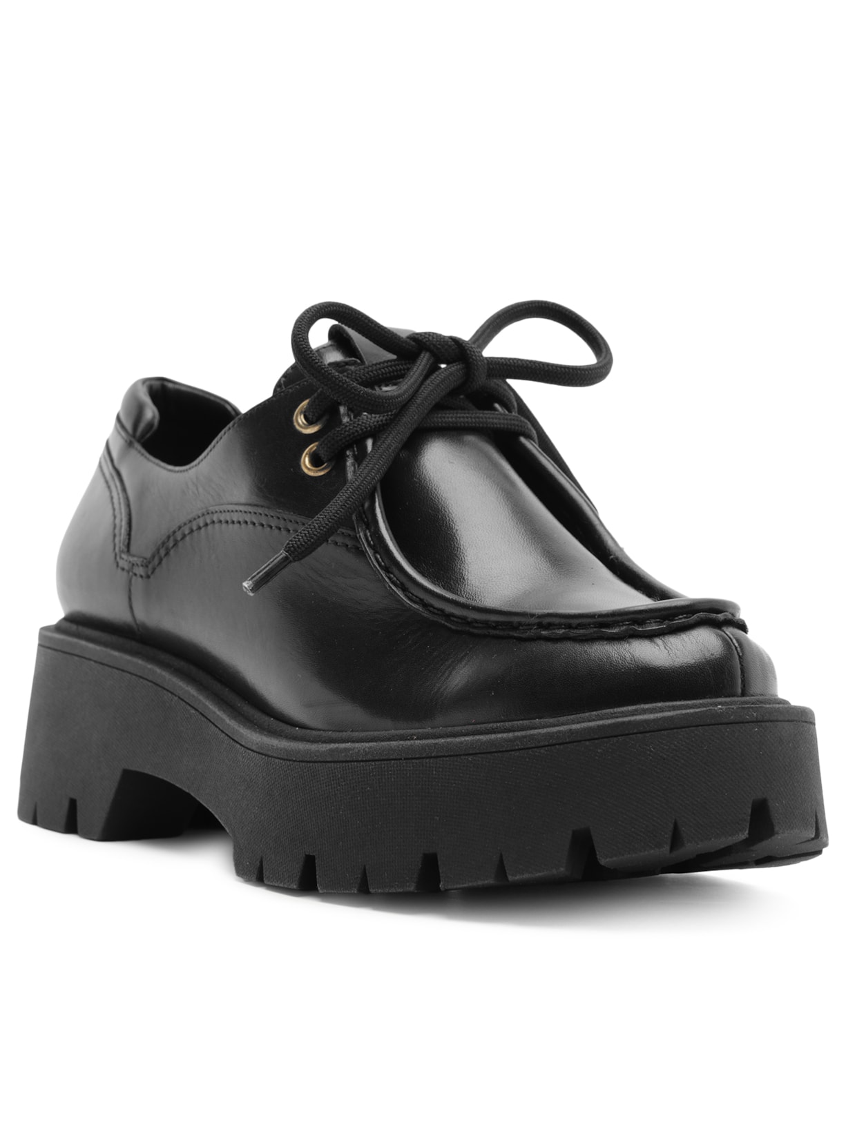 Mocassim Feminino Couro Salto Tratorado Metais Preto Arezzo