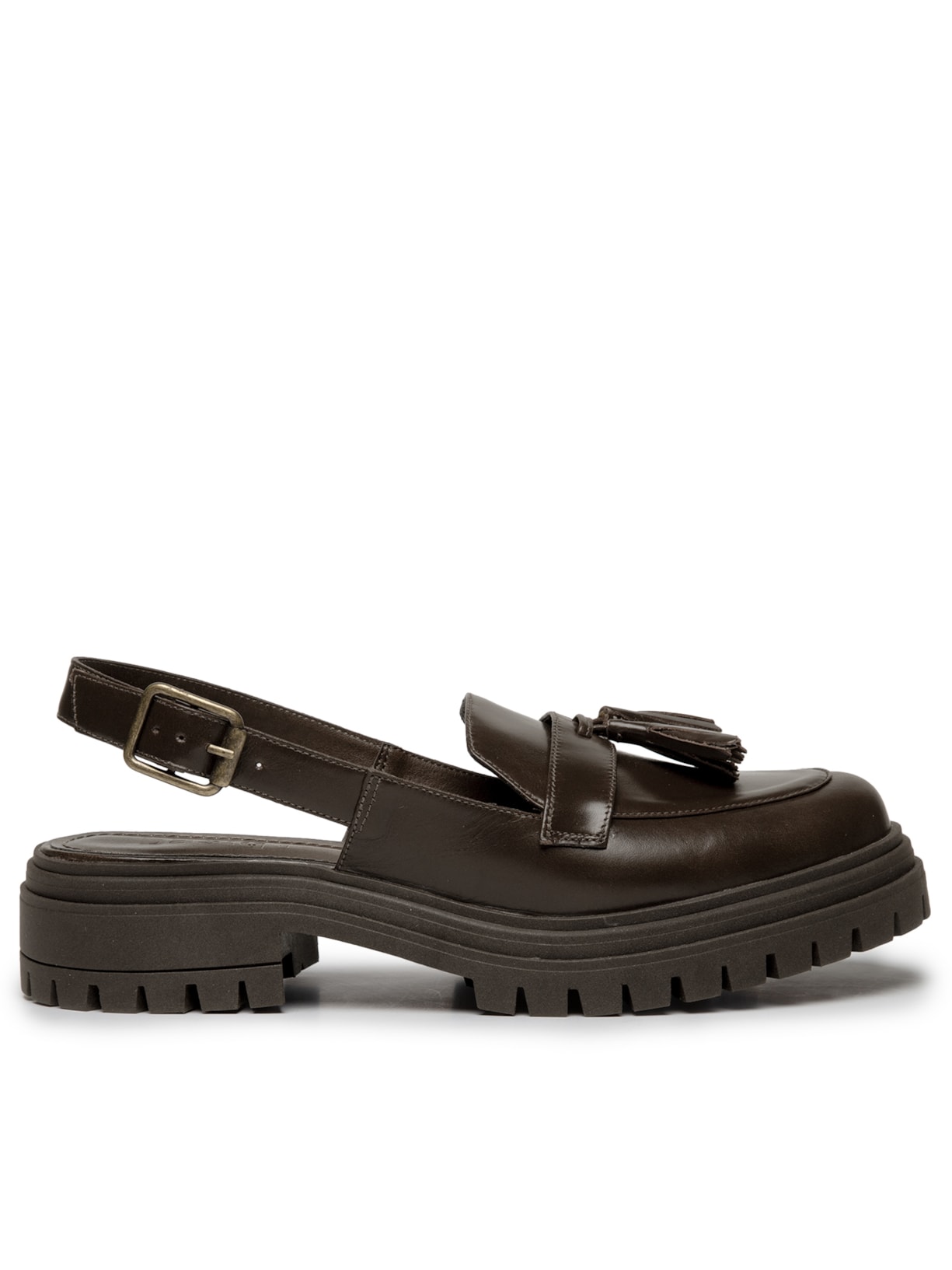 Mocassim Feminino Couro Tratorado Clog Marrom Basiq