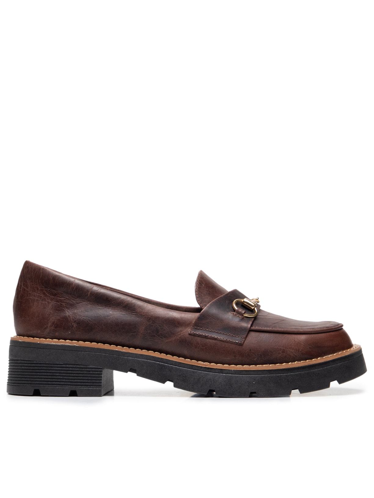 Mocassim Feminino Couro Tratorado Com Fivela - Marrom