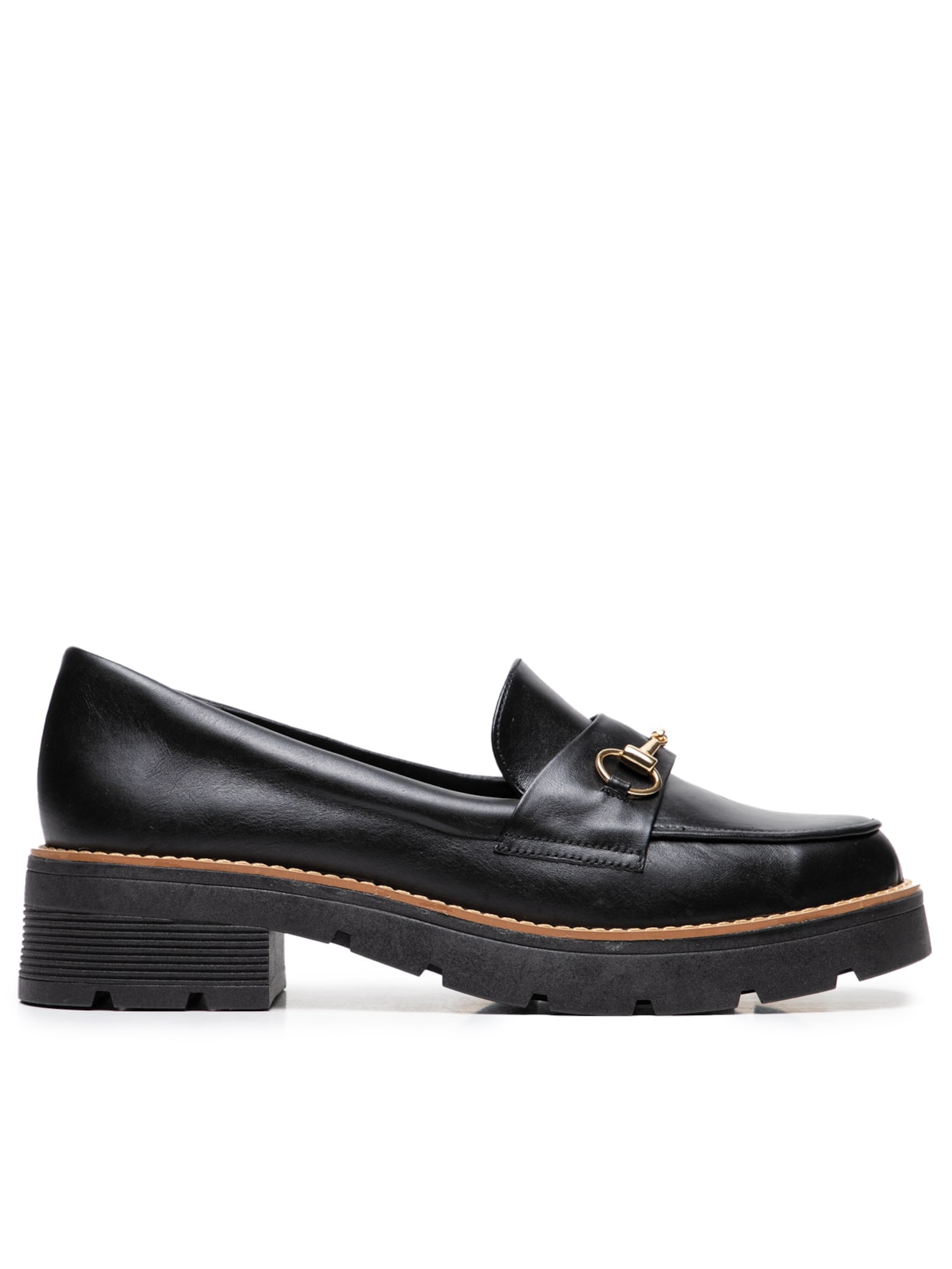 Mocassim Feminino Couro Tratorado Com Fivela - Preto