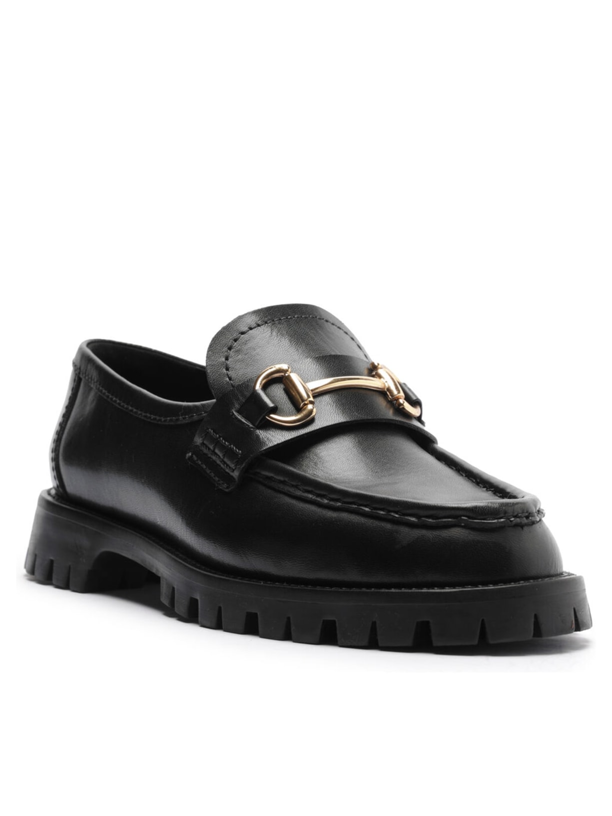 Mocassim Feminino Couro Tratorado Tira Bridão Preto Arezzo