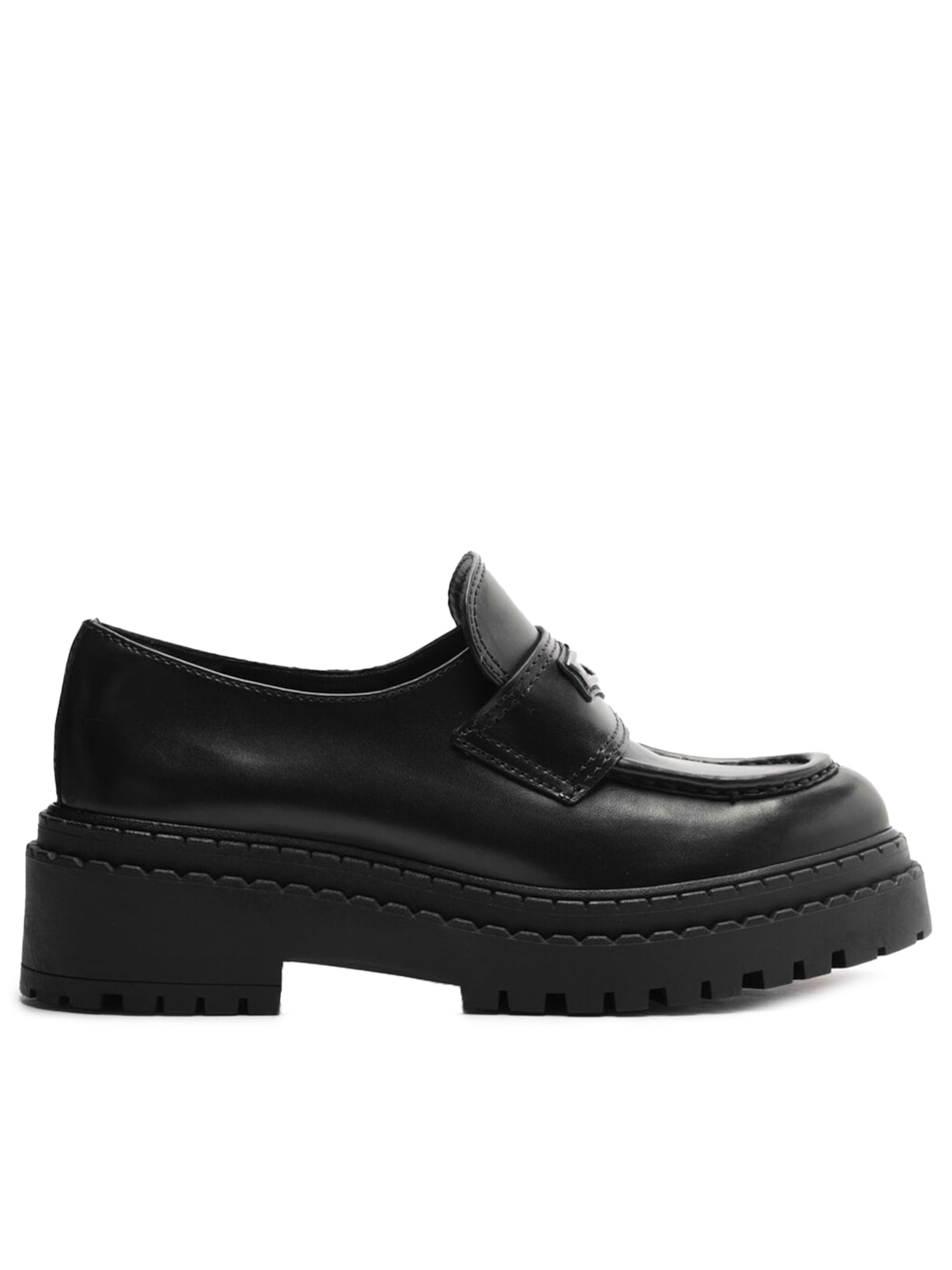 Mocassim Feminino Couro Tratorado Tira Metal - Preto