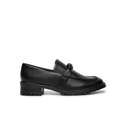 Mocassim Feminino De Couro Com Solado Emborrachado - Preto