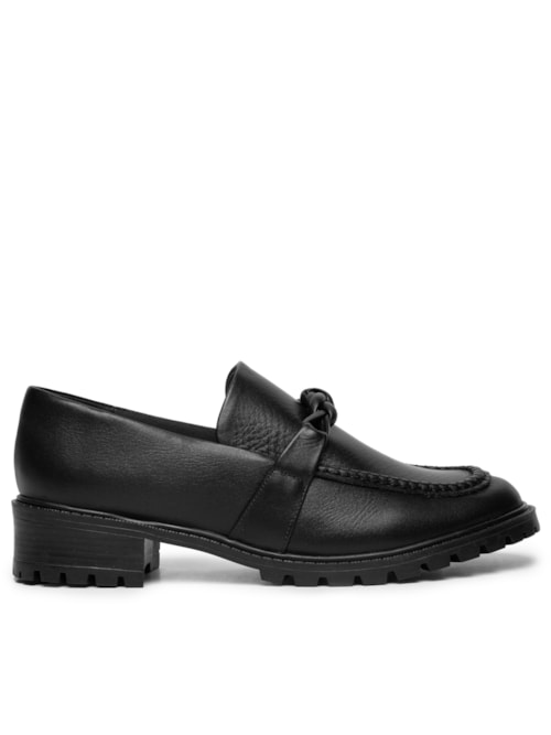 Mocassim Feminino De Couro Com Solado Emborrachado - Preto