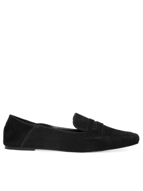 Mocassim Feminino Em Camurça Com Calcanhar Dobrável - Preto