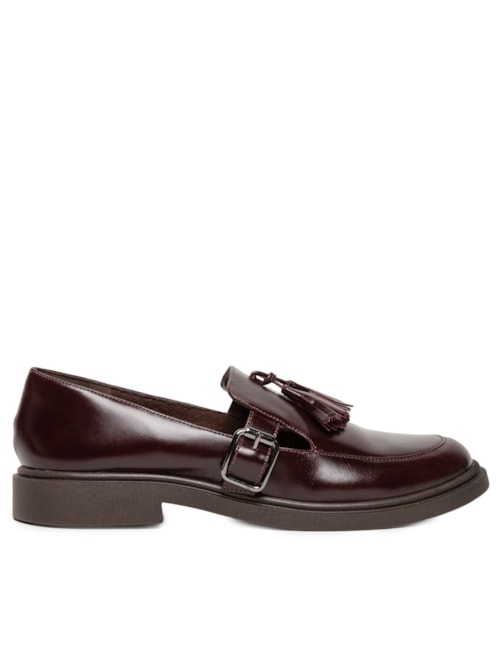 Mocassim Feminino Em Couro Com Amarração - Marrom