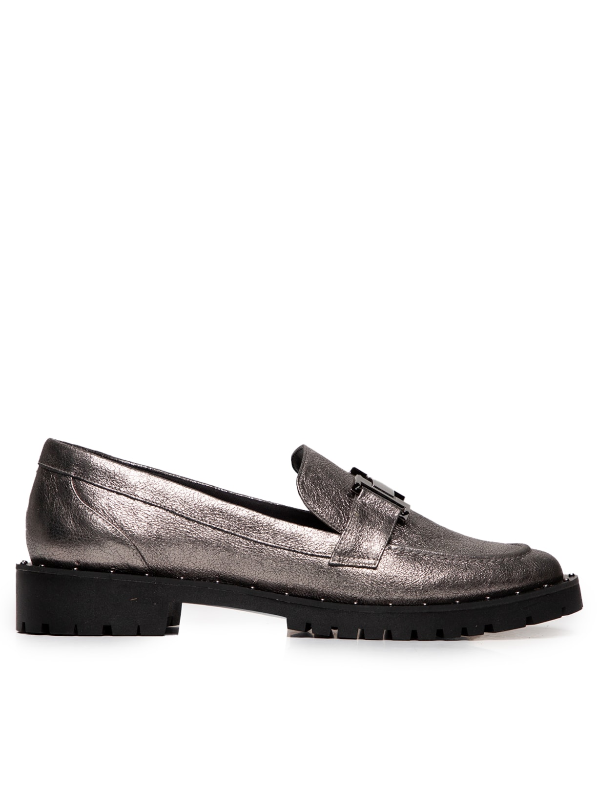 Mocassim Feminino Em Couro Com Tachas Metálicas - Prata