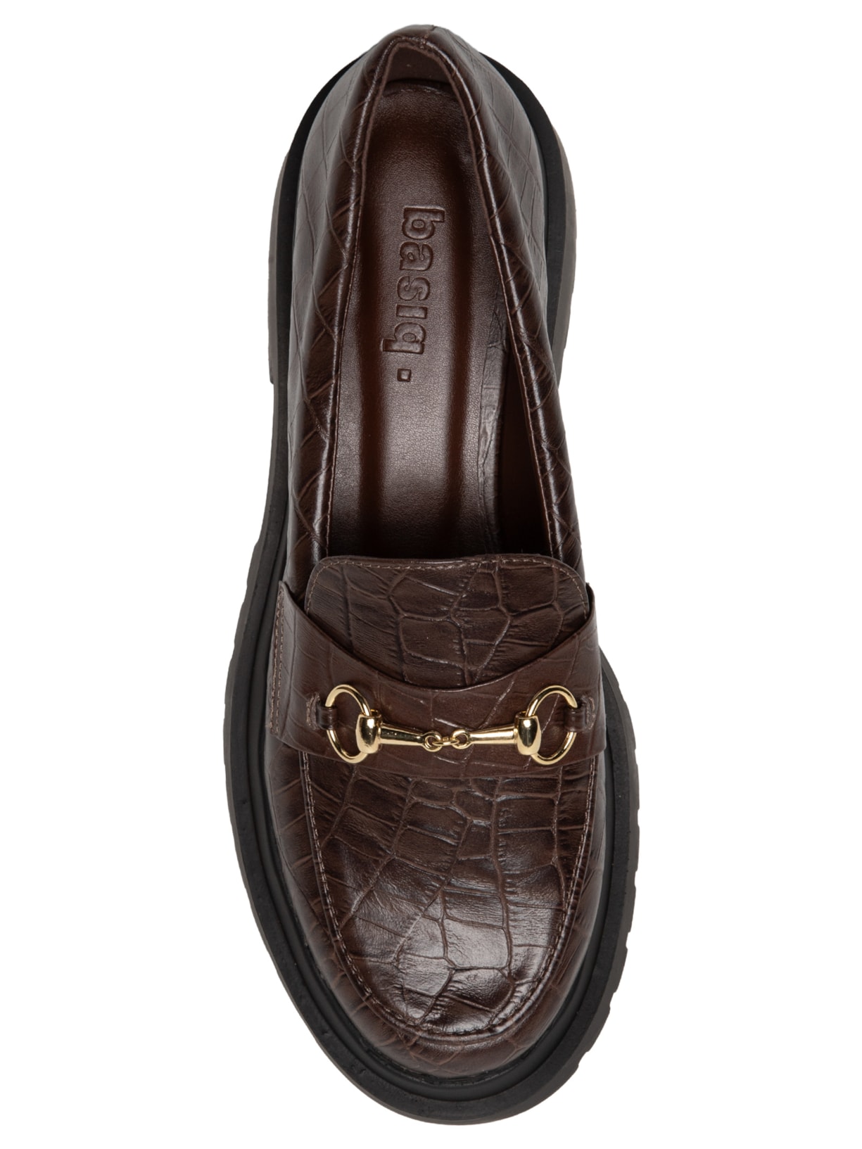 Mocassim Feminino Em Couro Croco Solado Alto Marrom Basiq