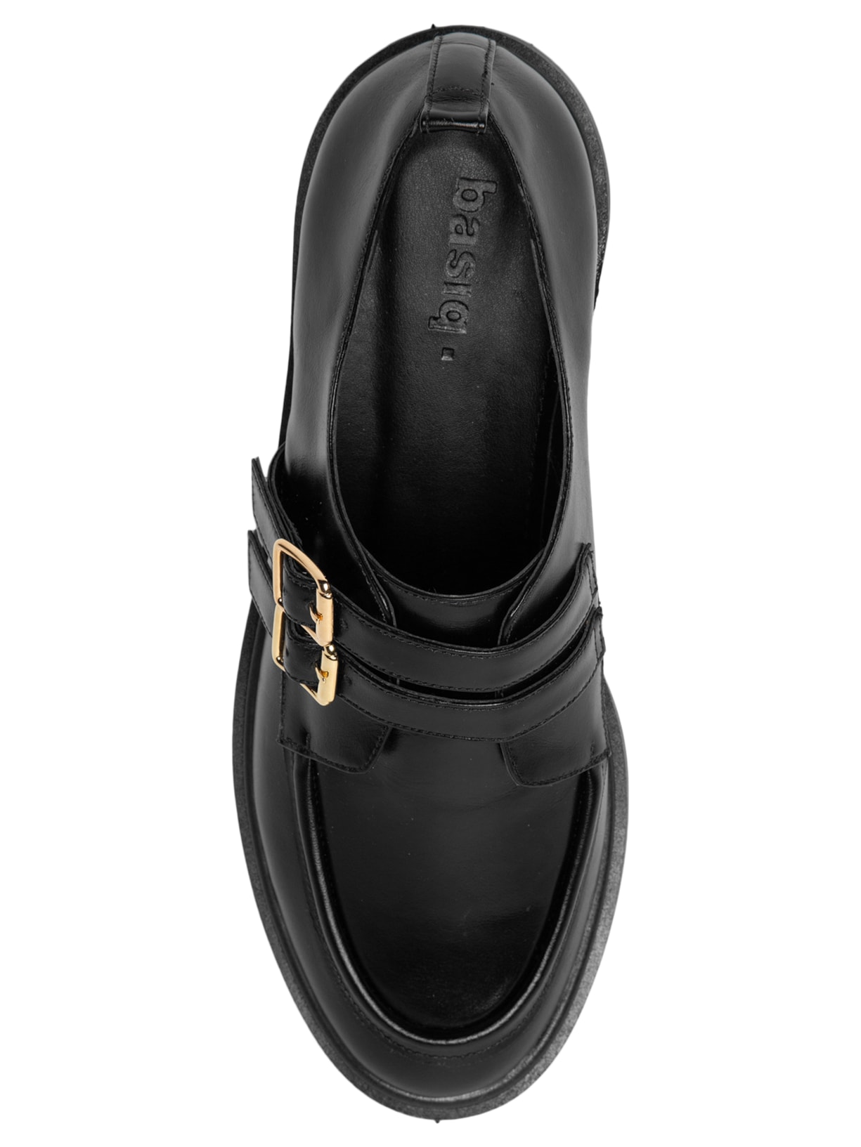 Mocassim Feminino Em Couro Fivelas Douradas Preto Basiq