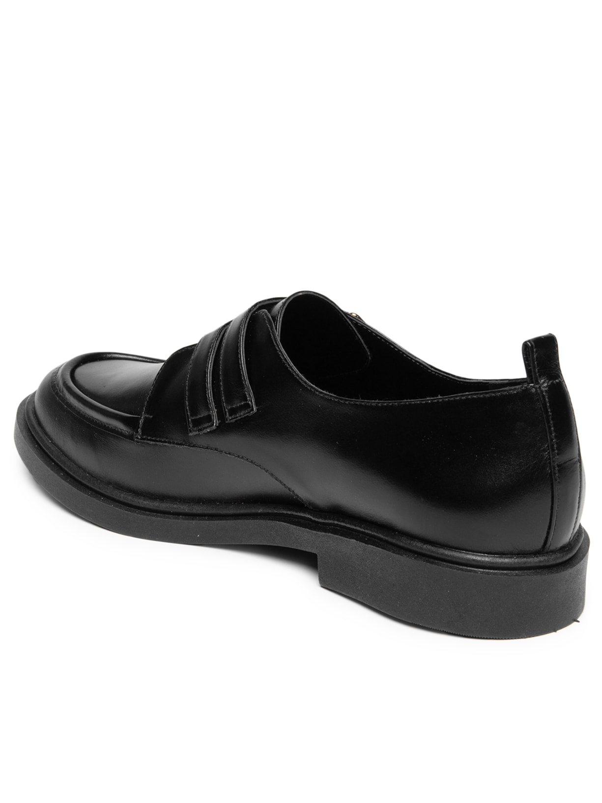Mocassim Feminino Em Couro Fivelas Douradas Preto Basiq
