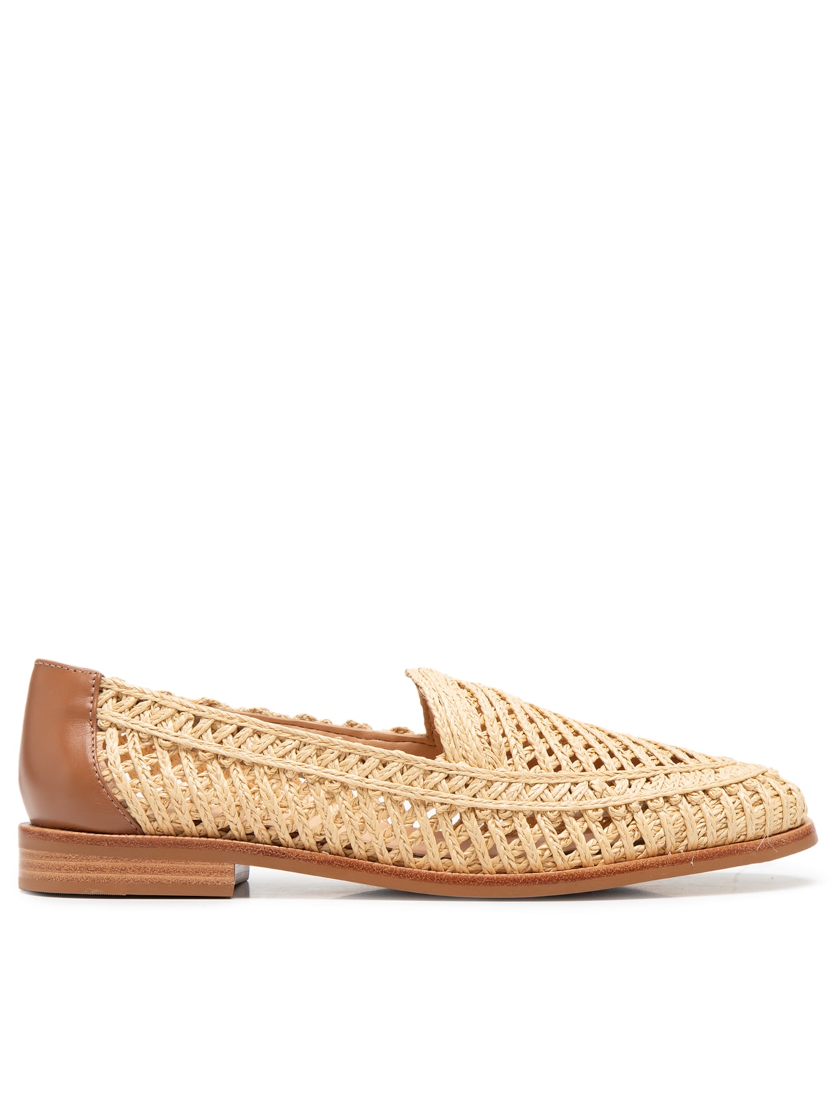 Mocassim Feminino Em Ráfia Com Traseiro Em Couro - Bege