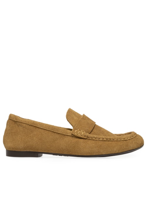 Mocassim Feminino Loafer Em Camurça - Bege