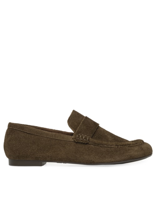 Mocassim Feminino Loafer Em Camurça - Marrom