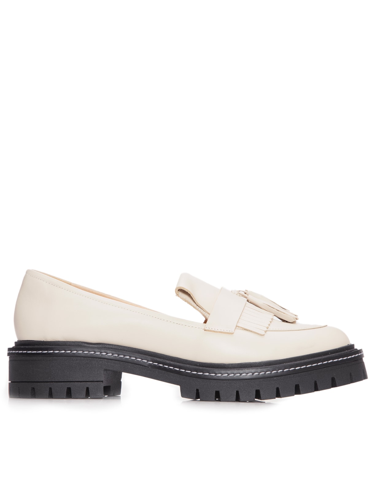 Mocassim Feminino Salto Bloco Tratorado Couro - Off White