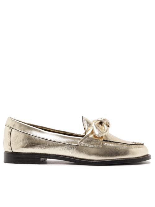 Mocassim Feminino Tiras Nó - Dourado