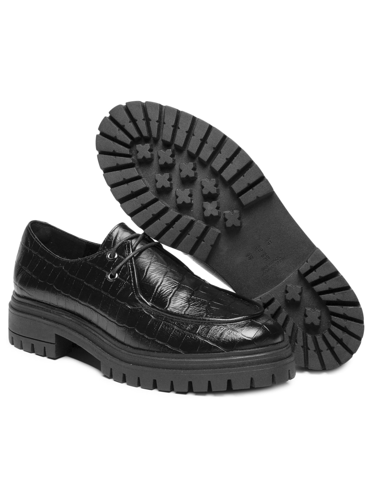 Mocassim Feminino Tratorado Em Couro Croco Preto Basiq