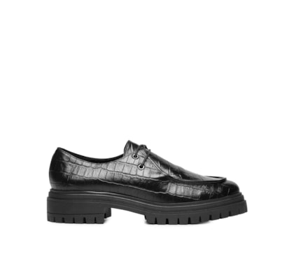 Mocassim Feminino Tratorado Em Couro Croco - Preto