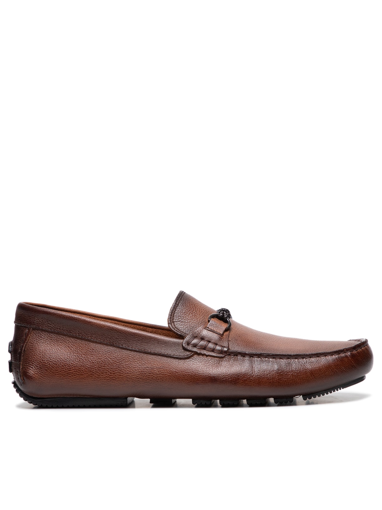 Mocassim Masculino Em Couro Com Gravata Em Metal - Marrom